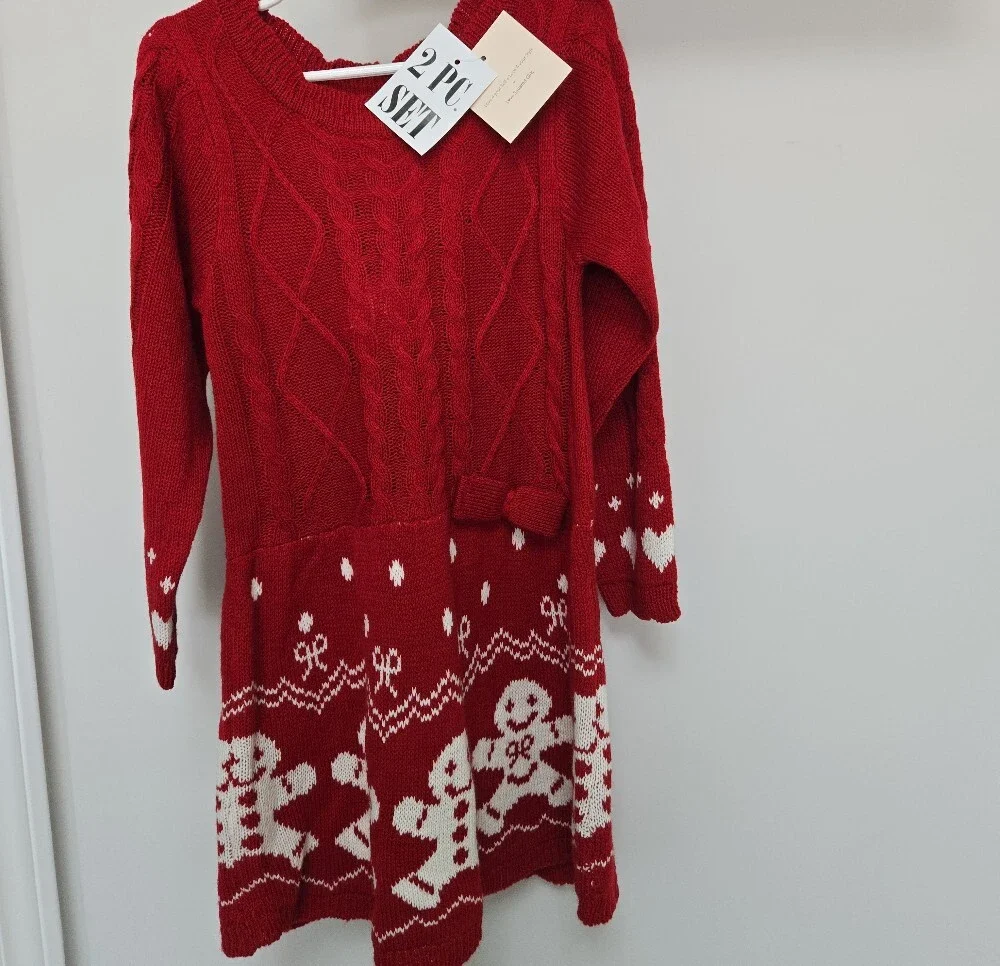 Love Squared Girls Girls’ Christmas Sweater Dress & Hat 2 Pc Set Size 5